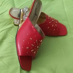 Red hot designer shoes..crystal like vintage heels